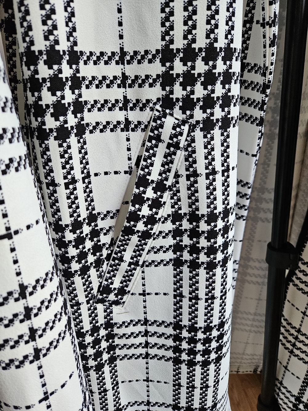 MELLODAY Black White Plaid Open Front Longline Jacket Coat - Picture 4 of 16